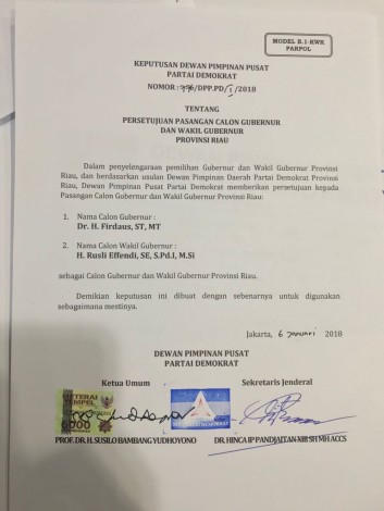  Partai Demokrat Akhirnya Usung Duet Firdaus-Rusli